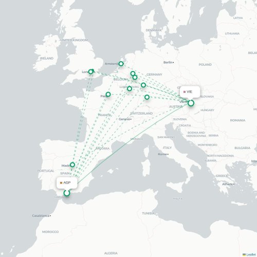 Mapa de vuelo directo Málaga - Viena