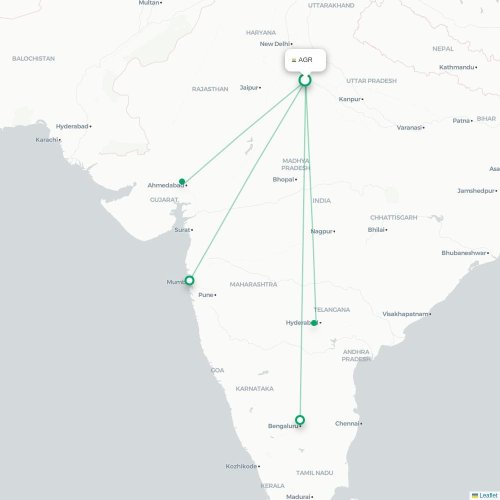 Agra – Ahmedabad suoran lennon kartta