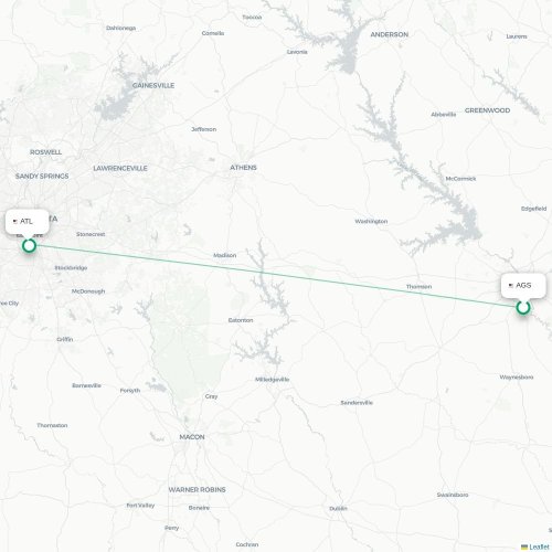 Mapa lotu bezpośredniego Augusta – Atlanta