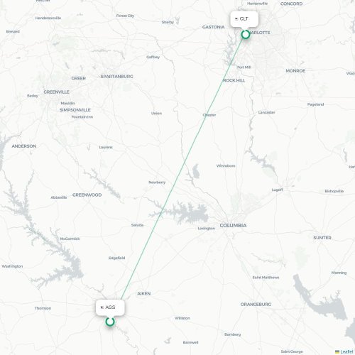 Mapa lotu bezpośredniego Augusta – Charlotte