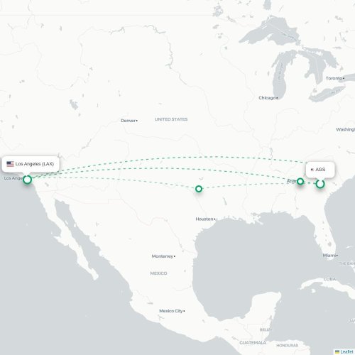Mapa lotu bezpośredniego Augusta – Los Angeles