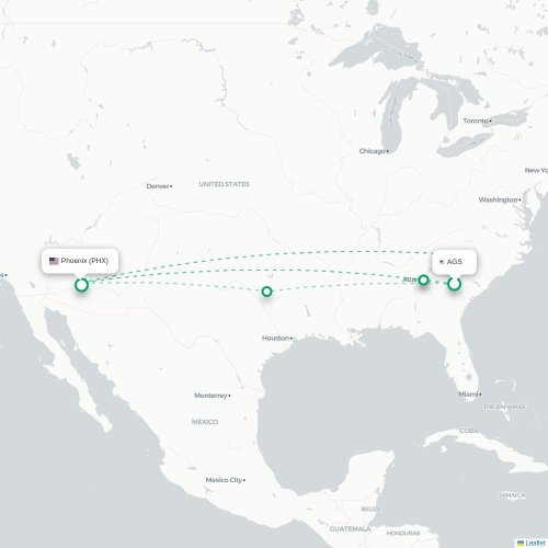 Mapa lotu bezpośredniego Augusta – Phoenix