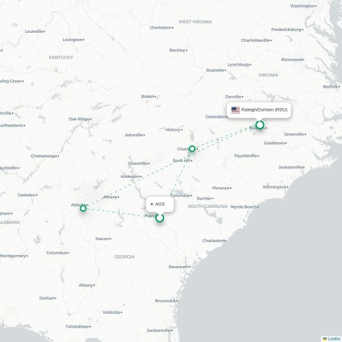 Mapa lotu bezpośredniego Augusta – Raleigh