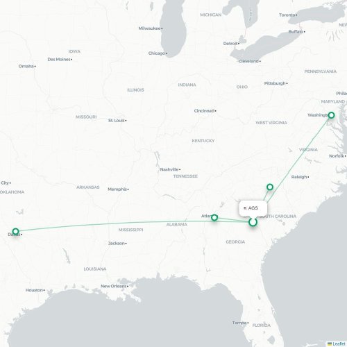 Mapa lotu bezpośredniego Augusta – Austin