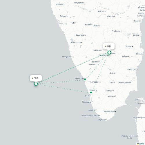 Agatti Island – Bangalore suoran lennon kartta