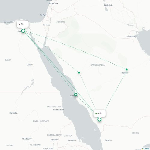 Mapa de vuelo directo Abha - El Cairo