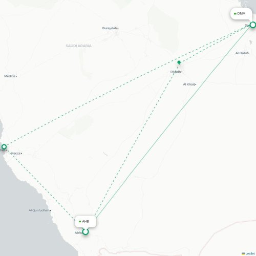 Mapa de vuelo directo Abha - Dammam