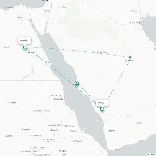 Mapa de vuelo directo Abha - Sohag
