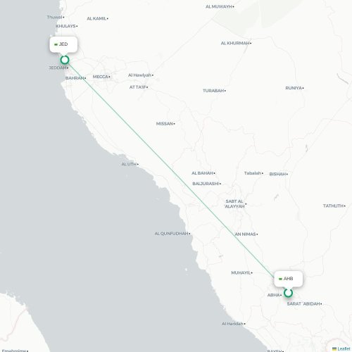 Mapa de vuelo directo Abha - Jedda