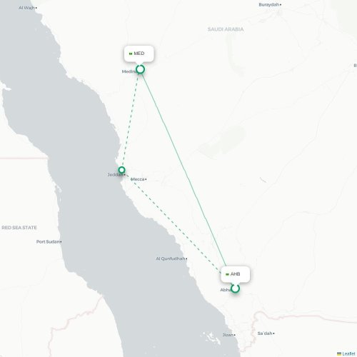 Mapa de vuelo directo Abha - Medina