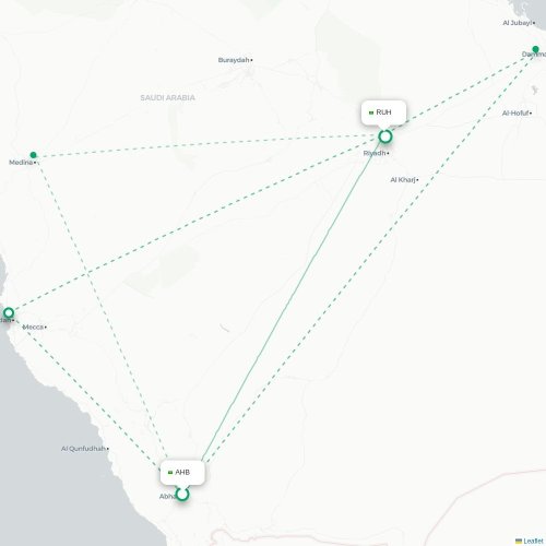 Mapa de vuelo directo Abha - Riad