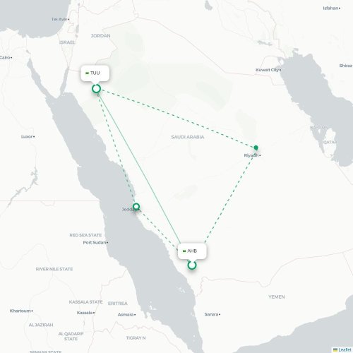 Mapa de vuelo directo Abha - Tabuk