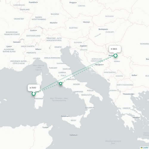 Mapa de vuelo directo Alguer - Belgrado