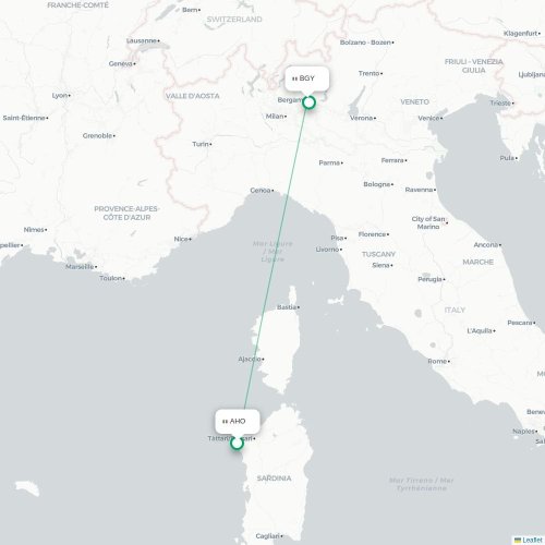 Mapa lotu bezpośredniego Alghero – Bergamo
