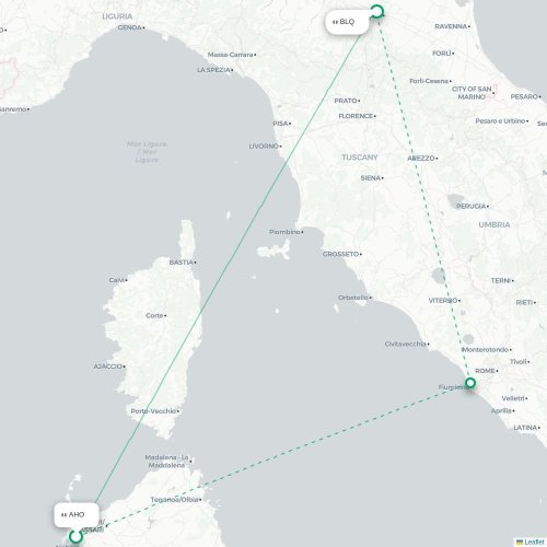 Mapa lotu bezpośredniego Alghero – Bolonia