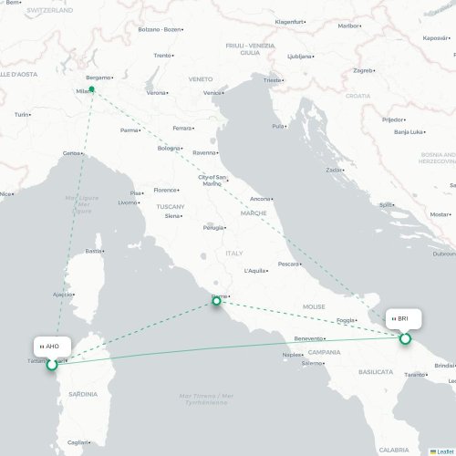 Mapa lotu bezpośredniego Alghero – Bari