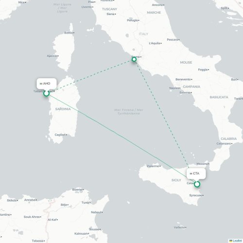 Mapa lotu bezpośredniego Alghero – Katania