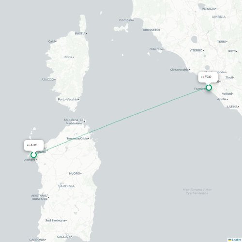 Mapa lotu bezpośredniego Alghero – Rzym