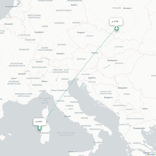 Mapa lotu bezpośredniego Alghero – Katowice