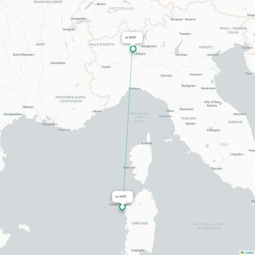 Mapa lotu bezpośredniego Alghero – Mediolan