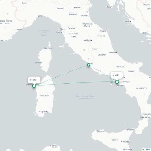 Mapa lotu bezpośredniego Alghero – Neapol
