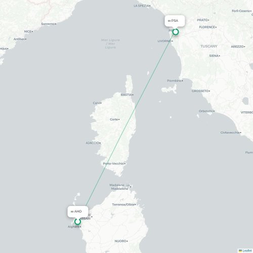Mapa lotu bezpośredniego Alghero – Piza