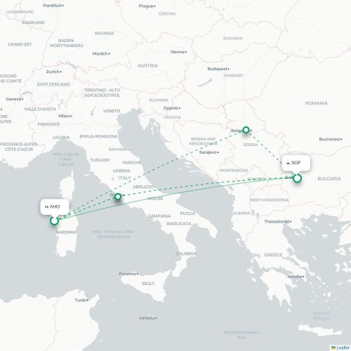 Mapa lotu bezpośredniego Alghero – Sofia