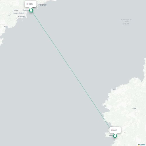 Mapa lotu bezpośredniego Ajaccio – Nicea