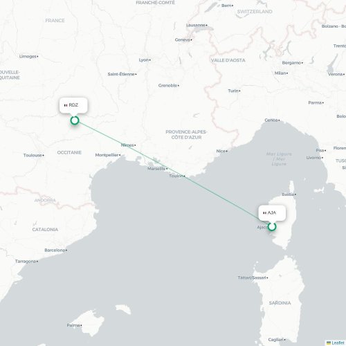 Mapa lotu bezpośredniego Ajaccio – Rodez
