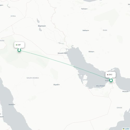 Mapa de vuelo directo Jouf - Sharjah