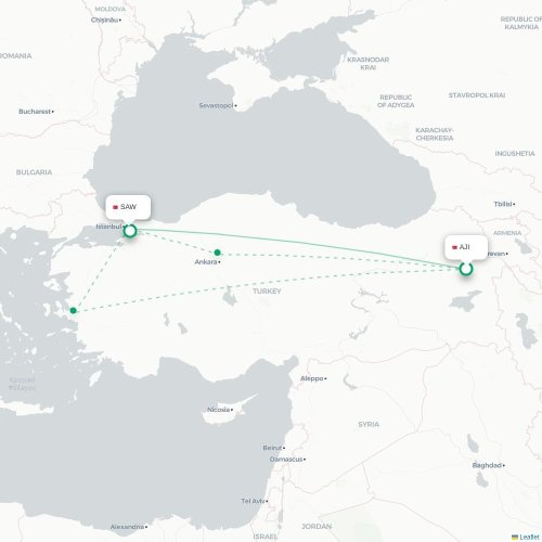 Mapa de vuelo directo Ağrı - Estambul