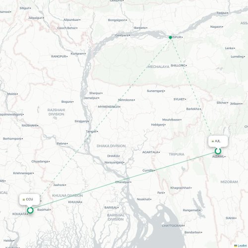 Mapa de vuelo directo Aizawl - Calcuta