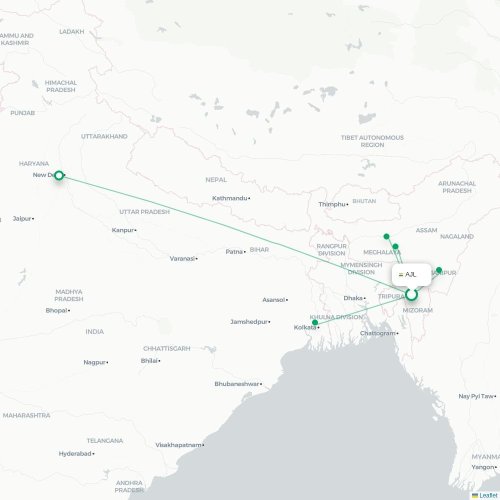 Mapa de vuelo directo Aizawl - Imphal