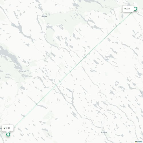 Arvidsjaur - Vilhelmina direct flight map