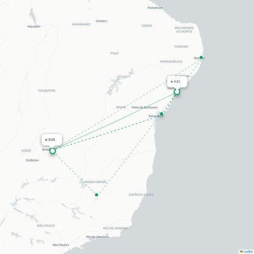 Mapa de vuelo directo Aracaju - Brasilia