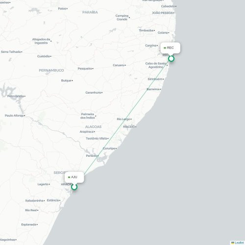 Mapa de vuelo directo Aracaju - Recife