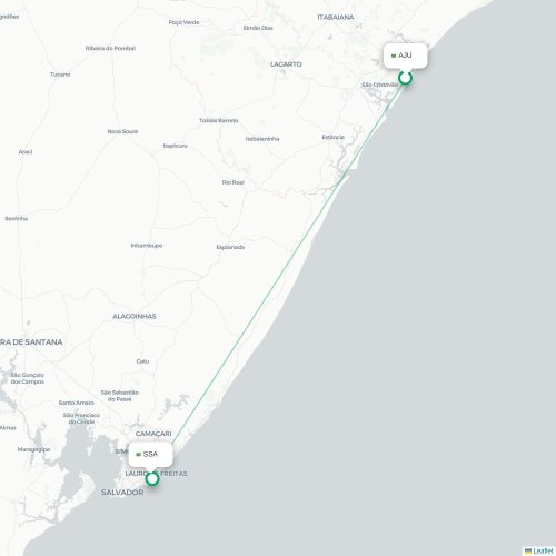 Mapa de vuelo directo Aracaju - Salvador de Bahía