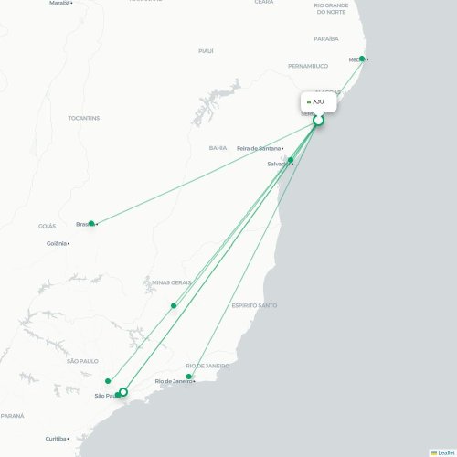 Mapa de vuelo directo Aracaju - São Paulo