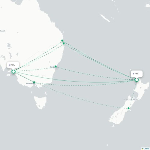 Mapa lotu bezpośredniego Auckland – Adelajda Południowa