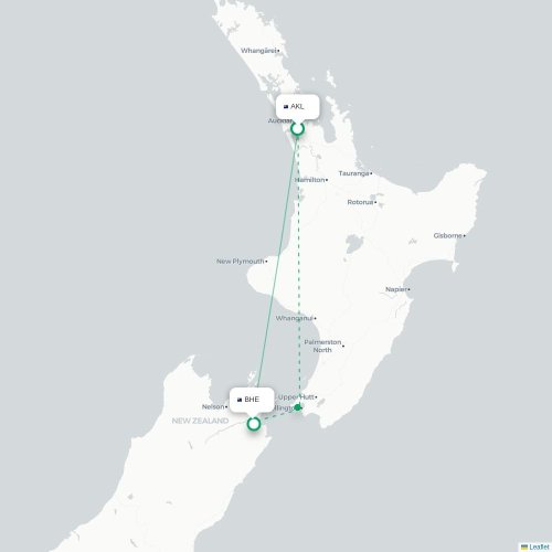 Mapa lotu bezpośredniego Auckland – Blenheim