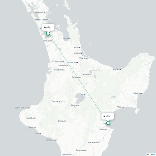 Auckland - Napier kort over direkte fly