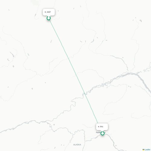 Mapa lotu bezpośredniego Anaktuvuk Pass – Fairbanks