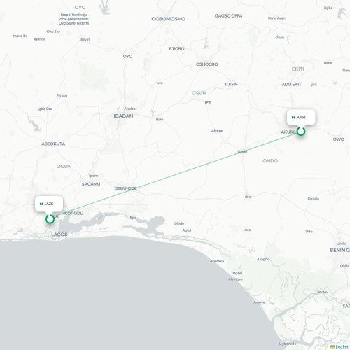 Akure - Lagos kort over direkte fly