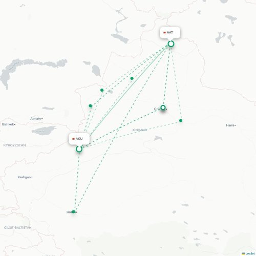 Mapa lotu bezpośredniego Aksu – Altay