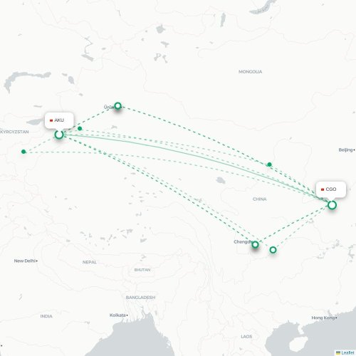 Mapa lotu bezpośredniego Aksu – Czengczou