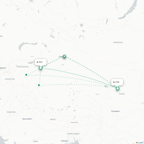 Mapa lotu bezpośredniego Aksu – Lanzhou