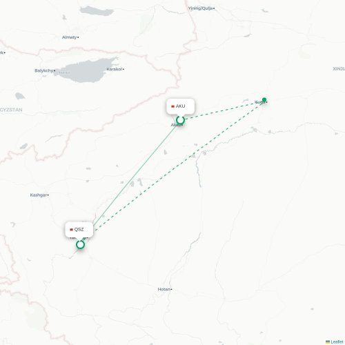 Mapa de vuelo directo Aksu - Kasgar