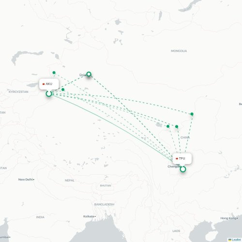 Mapa lotu bezpośredniego Aksu – Chengdu