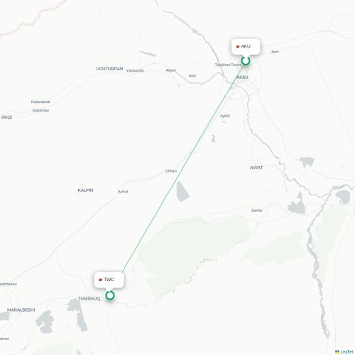 Mapa de vuelo directo Aksu - Tumshuke