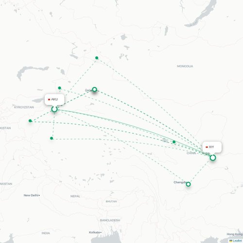 Mapa lotu bezpośredniego Aksu – Xi'an